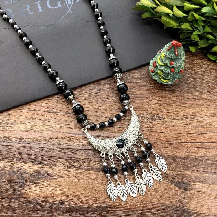 Vintage Personality Handmade Necklace Bohemian Sweater Chain Moon Flower Beads Versatile Headdress Women's Accessories