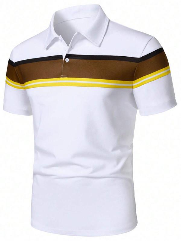 Мужская футболка-поло с коротким рукавом и отложным воротником в стиле колор-блок - Новая европейская и американская мода