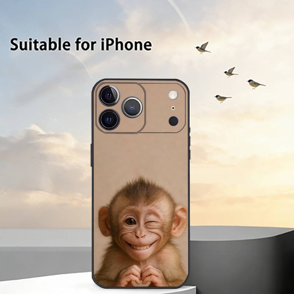 Смешная Обезьяна М-Мемы Чехол для Телефона Для iPhone 17,16,15,14,13,12,11 Plus,Pro Max,XS,Мягкий Силиконовый Черный Чехол