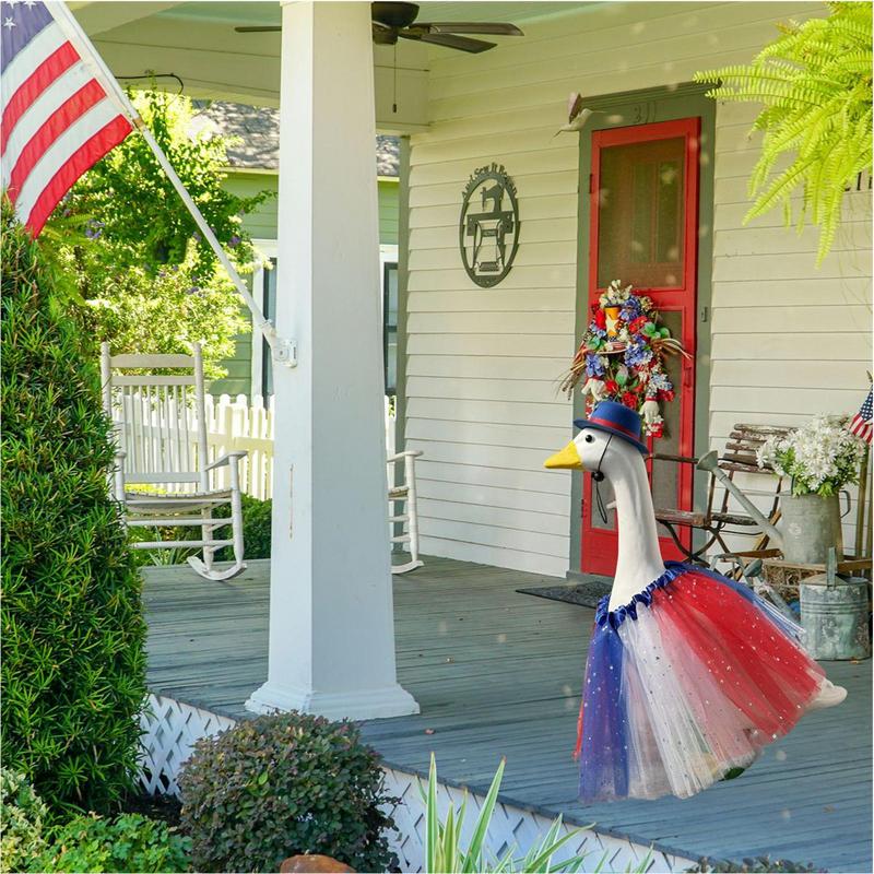 Наряды для гусей на улице Принт звезды Формальный комплект юбки и шляпы для гусей 23 дюйма День независимости Животное Тюлевая юбка со шляпами для лужайки