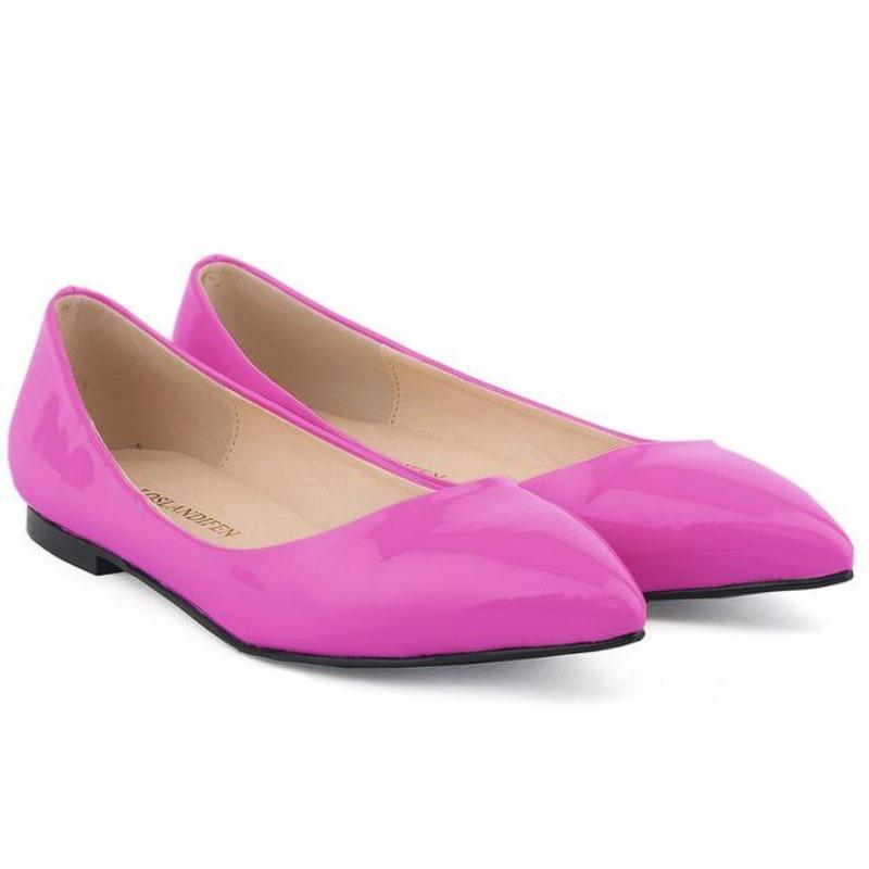 Женские элегантные туфли на плоской подошве, однотонные, с острым носком, из лакированной кожи, повседневные туфли без застежек