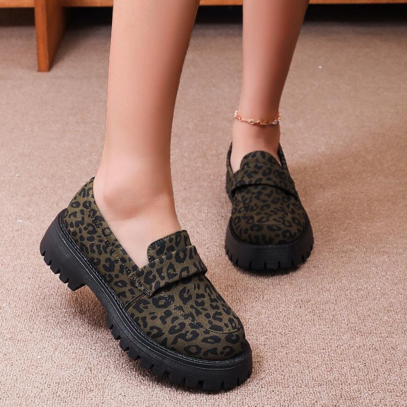 Large Size Leopard Print New Muffin Thick Sole Comfortable and Fashionable One-pedal Small Leather Shoes