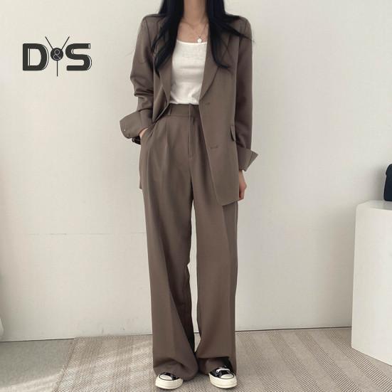 Женский комплект из 2 шт./компл., пальто, брюки, деловой стиль, однобортный кардиган с длинным рукавом и воротником-стойкой, высокая талия, широкие штаны, однотонный цвет