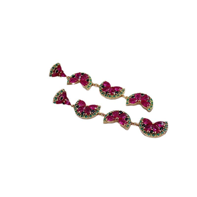 Роскошные серьги-подвески «Арбуз» со стразами из циркона