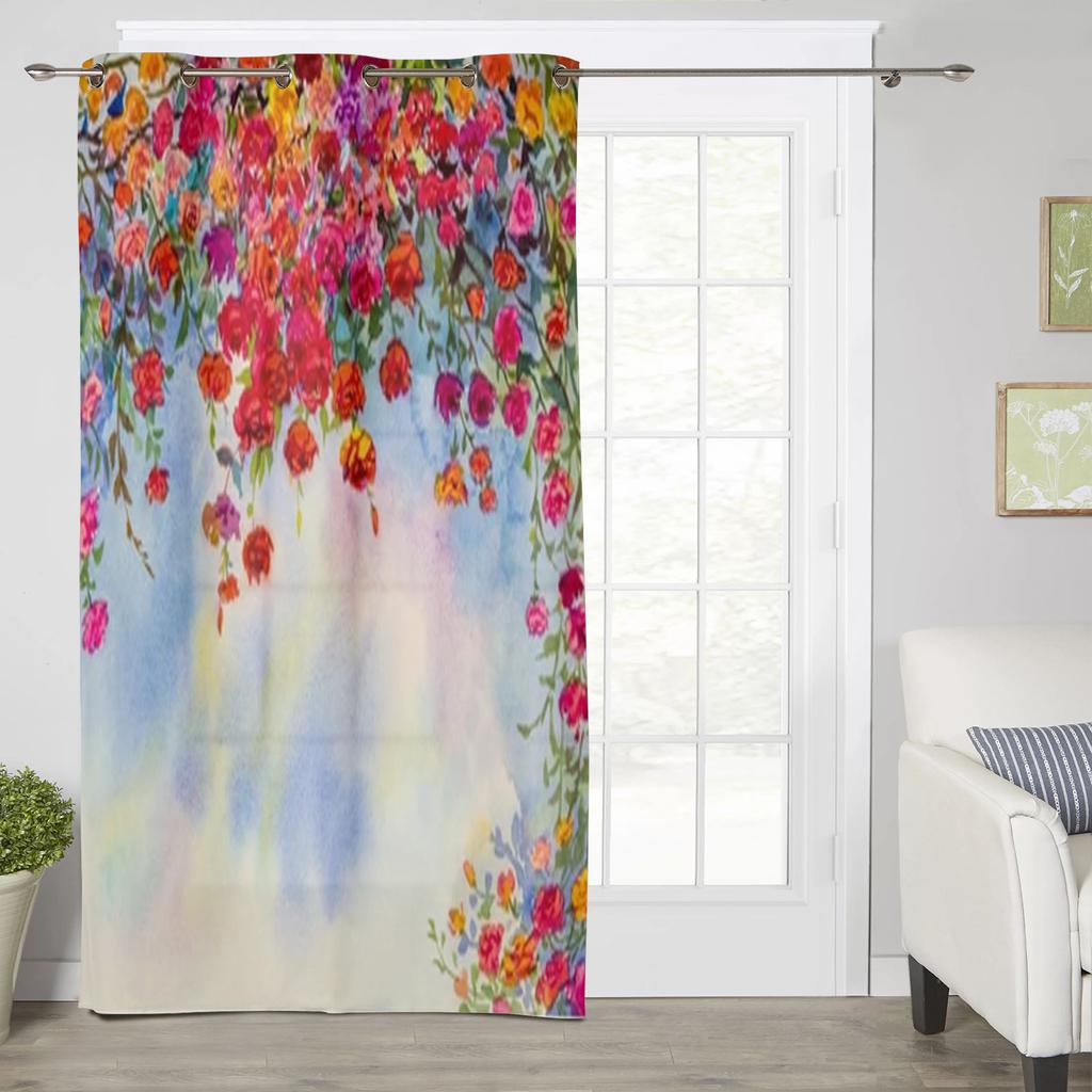Abstract Watercolor Flowers Window Curtains For Living Room Luxury Bedroom Decor Drapes Kitchen Window Treatments Curtains