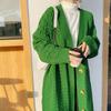 Ранняя осень ретро коса вязаный кардиган женский средней длины до колена свободный V-образный вырез универсальный однотонный утолщенный свитер-жакет