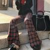Женские повседневные брюки-клеш в клетку в стиле ретро, ​​уличные брюки-клеш в винтажном стиле для молодых девушек, женские прямые брюки-клеш с высокой талией