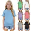 Summer Children's Solid Color Short-sleeved Ruffled Crew-neck T-shirt