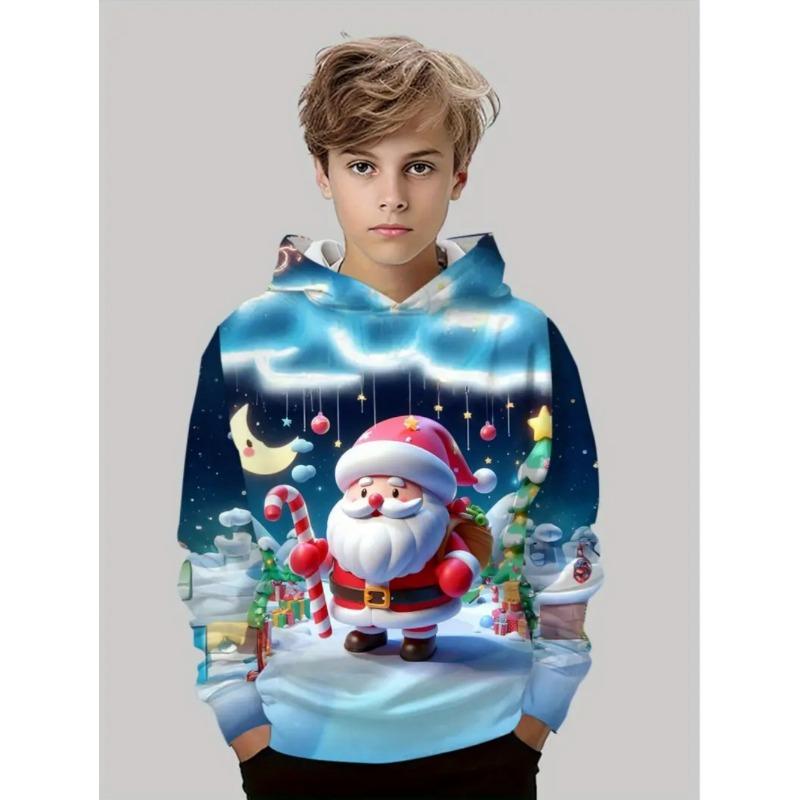 Christmas Children's Hoodie Santa Claus Print Boy Girl Sweatshirt Fashion Cartoon Kids Clothes Holiday Party Children's Clothing