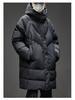 Men's Luxury Mid-length Hooded Down Jacket - Thick, Warm, Winter Coat with 90% White Duck Down Filling.