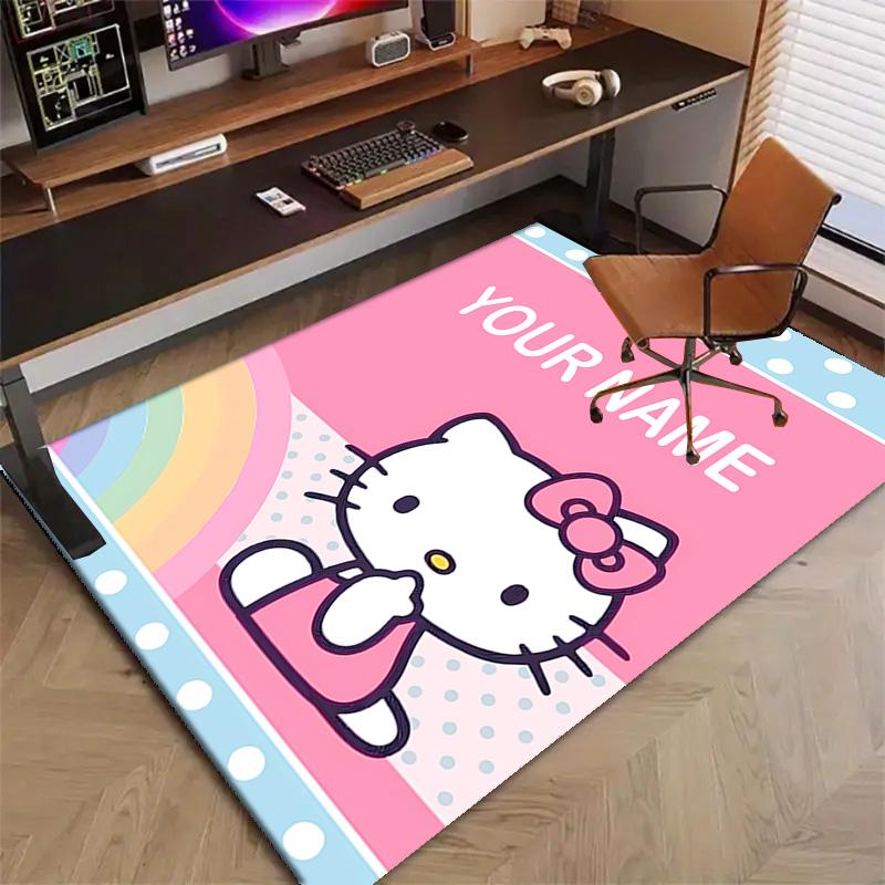 Custom HelloKitty Mat Personalized Name, Polyester Washable Indoor Entryway Rug, Gift for Christmas, Easter, Thanksgiving Day