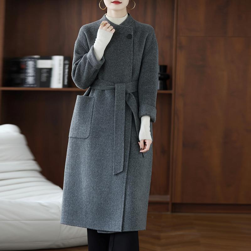 Женское пальто из 100% шерсти TIDENOVEL Осеннее шерстяное длинное пальто Ручной работы Пальто-бушлат Зимняя теплая шерстяная длинная куртка Пальто