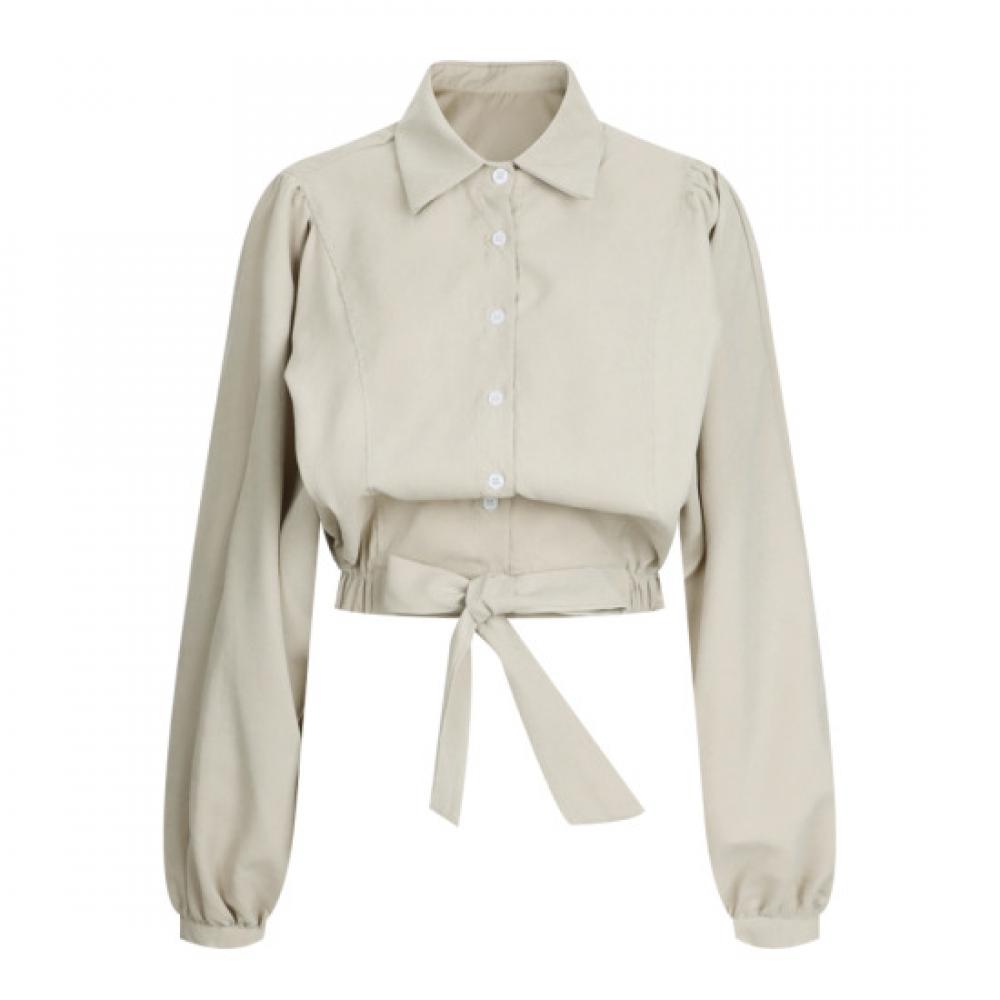 Shop Women S Collar Puff Batwing Ribbon Hem looSe blouSe Beige Egg Wbl 20773