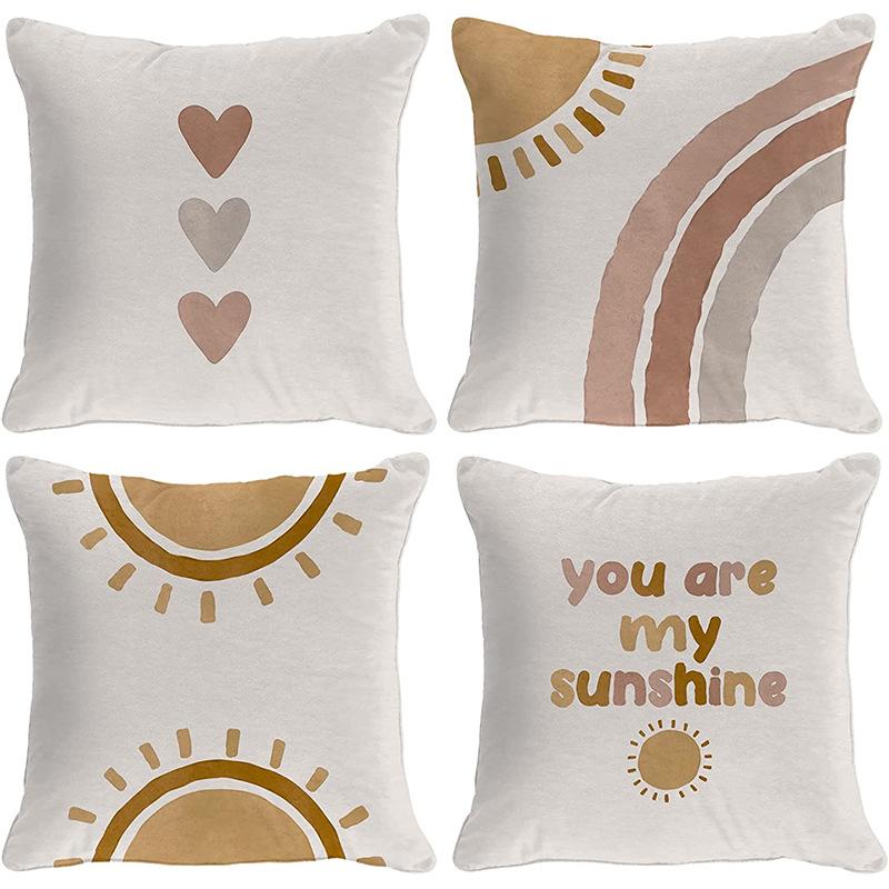 Modern Minimalist INS Rainbow Pillowcase Fresh Printed Linen Cushion Pillowcase Living Room Sofa