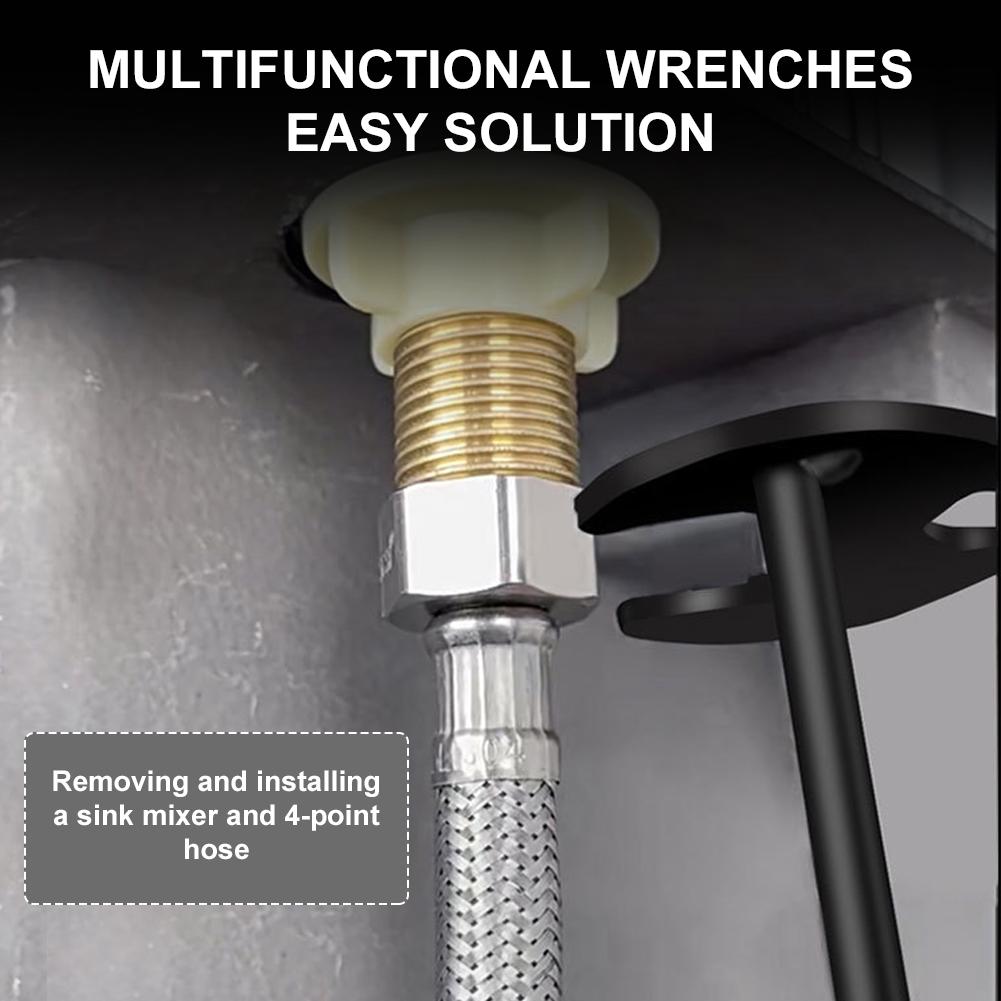 Multifunctional Sink Wrench Plumbing Repair Tool Four-Jaw Hex Under Sink Wrench Universal 7 Size Faucet Wrench for Bathroom Pipe
