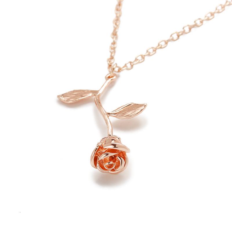 ZRM 3D Rose Pendant Necklace Custom Charm Necklace Final Rose Flower Beauty and the Beast Rose Flower Necklace