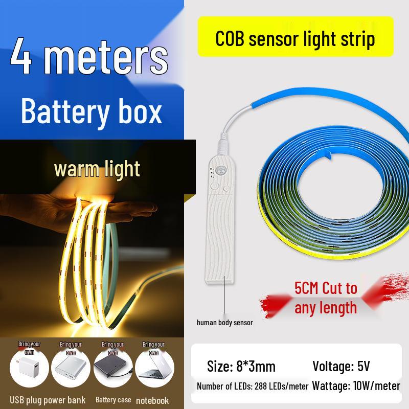 Светодиодная лента с датчиком движения, заряжаемая от USB: Ультратонкая, самоклеящаяся, беспроводная ночная подсветка
