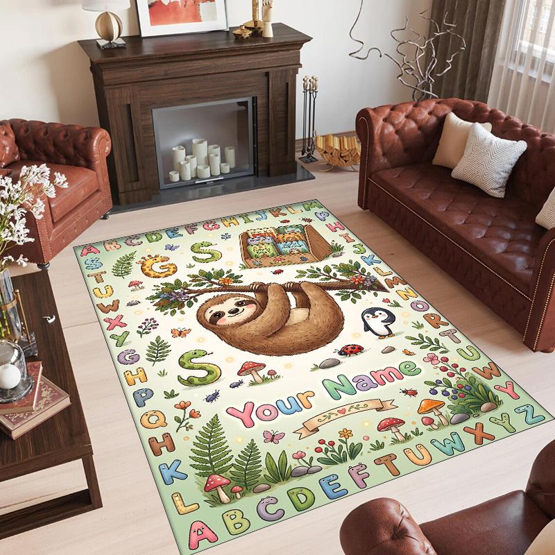 Forest Theme Crystal Velvet Floor Rug Personalized Custom Name Text Warm Carpet Home Decoration