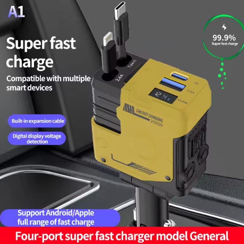 4 в 1 120 Вт быстрое автомобильное зарядное устройство для телефона выдвижное автомобильное зарядное устройство Type-C USB автомобильное зарядное устройство для iPhone Android Galaxy Pixel TCL