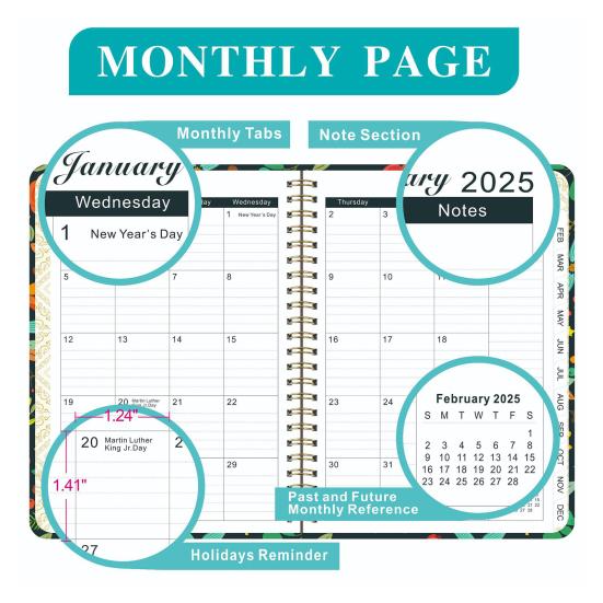 Планировщик 2025 года, блокнот с плотной бумагой, чернила, герметичные, двусторонние, для записи, отслеживания встреч, блокнот сзади