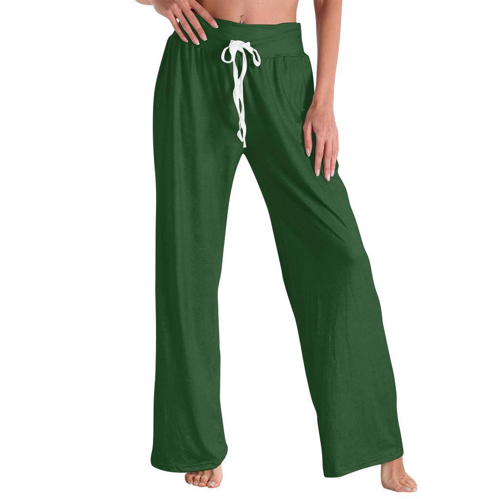 Women's Fashion Casual Comfortable Pajama Pants Solid Color Printed Drawstring Wide Leg Pants Trousers
