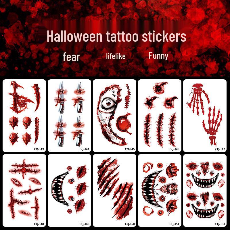 2024 Новые Хэллоуин Страшные Наклейки Татуировки Лица с Большим Ртом - Смешные, Водонепроницаемые, Цветной Вечерний Макияж
