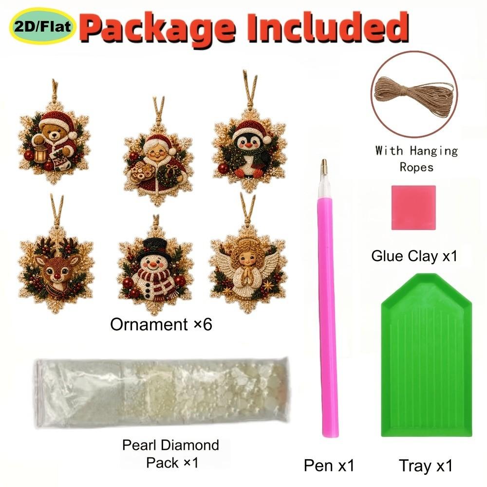 6pcs Pearl Diamond Painting Ornaments DIY Craft Wooden Tag Pendants Navidad Decor
