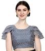 Pujia Mills Women's Shifly Net Work Ruffle Sleeves Readymade Saree Blouse (sipli Blouse_Grey_38)