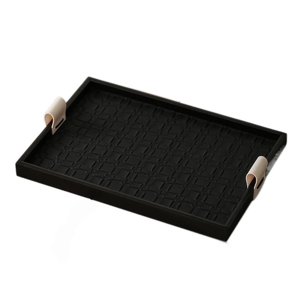 Black/Beige Leather Wooden Tray Rectangle Cake Fruit Dessert Tray Jewelry Display Plate Key