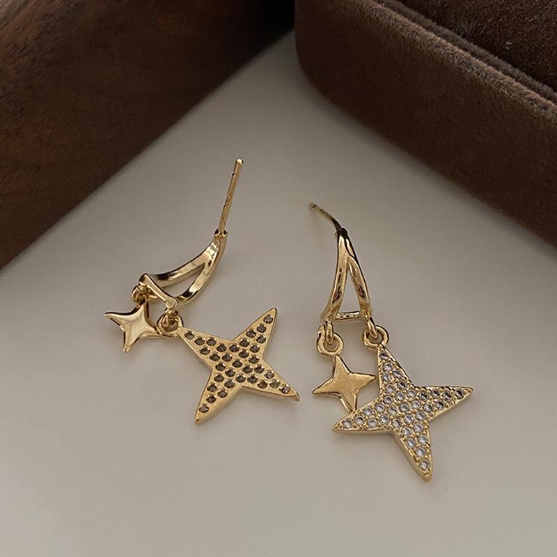 Starlight Stud Earrings with Diamonds, Exquisite Long Tassel Cross Earrings, Simple Niche High-end Earrings