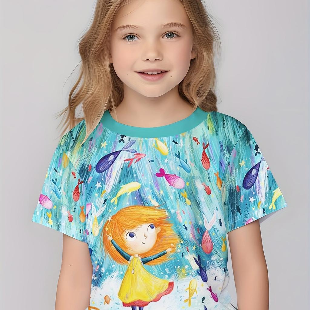Детская одежда Футболки для девочек Детские футболки с коротким рукавом Милый узор с принтом Повседневная одежда для девочек Детская летняя одежда Топы