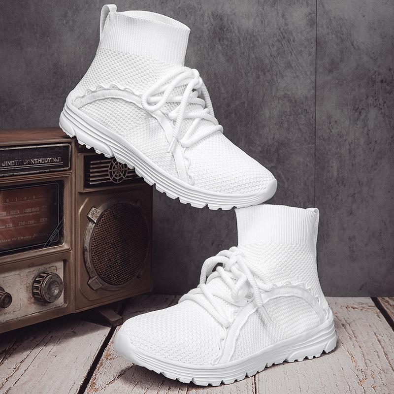 Модные большие размеры, парные носки на шнуровке, высокие, летающие, тканые, дышащие, легкие, мужские и женские кроссовки
