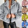Women Autumn Winter Rabbit Fur Zipper Hooded Coat Warm Plush Cardigan Sweaters Solid Color Jacket Fashion Hoodies for Ladies
