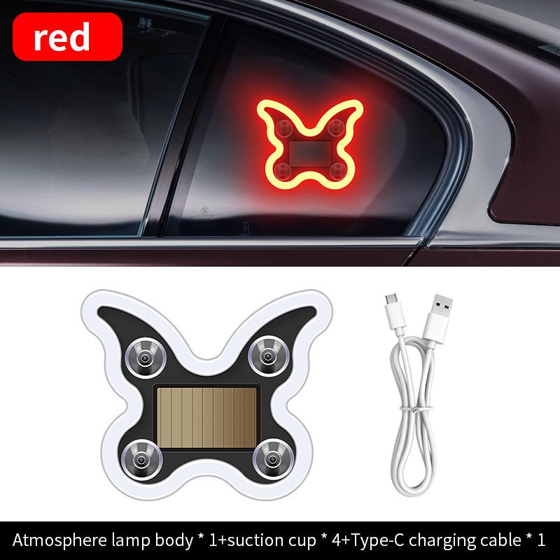 Solar Energy Car LED Butterfly Ambient Interior Light Wireless Windshield Warning Light RGB USB Charging Car Motorcycle Decorati