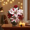 Outdoor UV Resistant Greenery 5/7/10/12 Heads Artificial Poinsettia Flowers, Christmas Fake Floral Berry Centerpiece, Vibrant Lush Plant