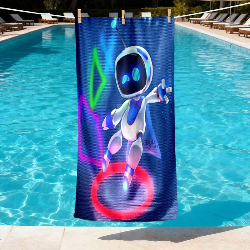 Cosmic Bot Crew Print Beach Towel Design, Soft, Lightweight. for Home Bathroom, Spa, Pool, Yoga, Surfing, Camping, Gift for Family, Friend