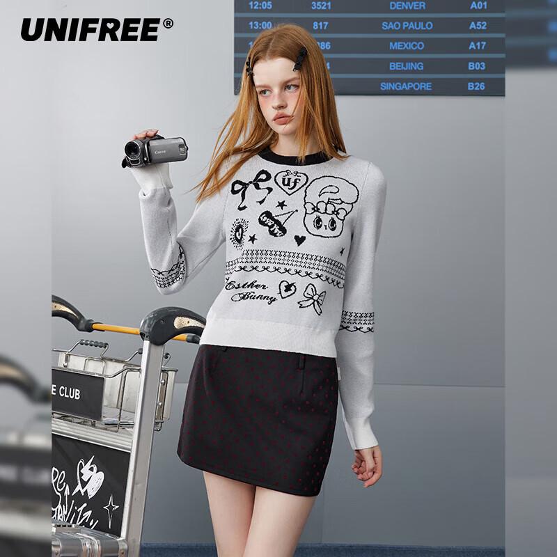 unifree Women's Cute Korean Style Jacquard Knit Sweater