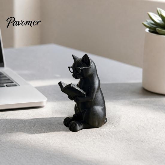3D-печатная фигурка кота, Читающая фигурка, Декоративное украшение с утяжеленным противоскользящим основанием, С очками, Интеллектуальная статуэтка, Для стола, книжной полки