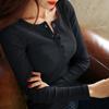 Threaded Fine Cotton Autumn and Winter Women's Bottoming Shirt Button Top Long-sleeved T-shirt Versatile Inner Wear Slimming Slim Autumn Clothing