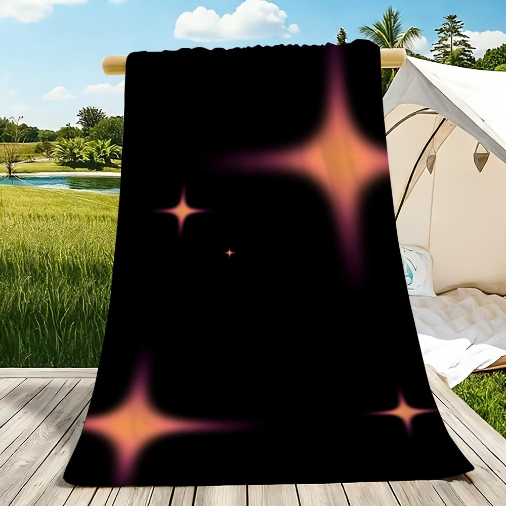 2D Flat - 1pc Black Microfiber Beach Towel With Orange Starlight Pattern | Soft, Skin-Friendly, Non-Shedding, Easy To Clean