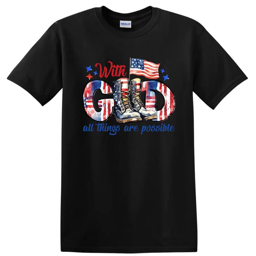 With God Vintage American Flag Combat Boots T Shirt Inspirational Tee