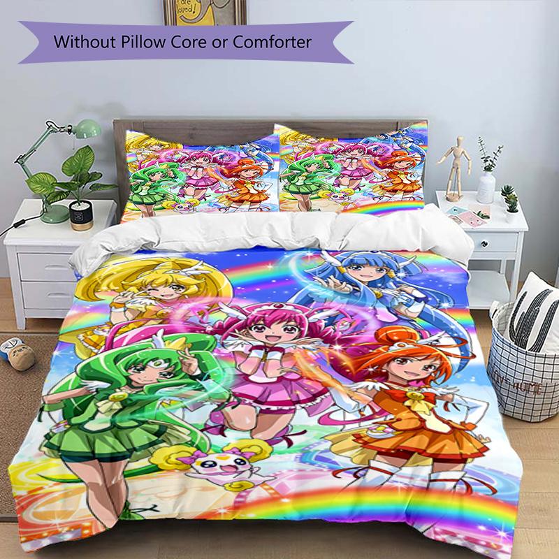 3pcs Pretty Cure1 Design Cover Set - HD Printed Bedding with 1 Cover and 2 Pillowcases - Perfect for Home and Dorm Decor