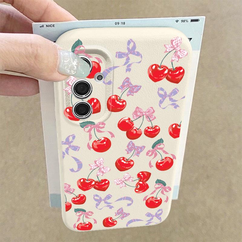 Мультяшный Чехол с Фруктами Вишни Для Samsung S26 Ultra S25 A18 S24 S23 S22 S21 FE A15 A16 A17 A35 A36 A37 A54 A55 A56 A57 Силиконовый Чехол с Текстурой Кожи