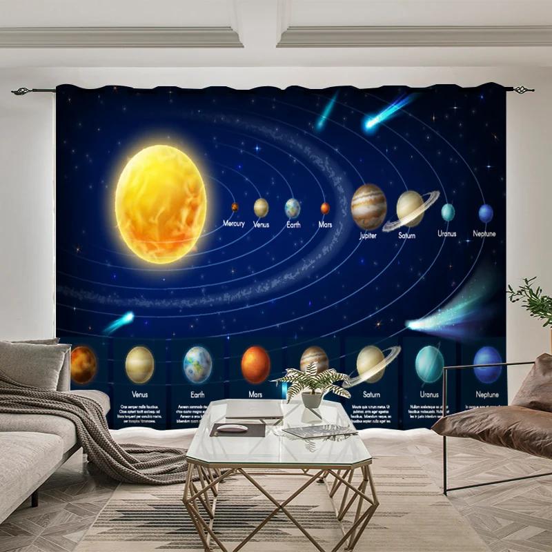 Outer Space Astronaut Style High Blackout Drapes Whale Planet Sci-Fi Indoor Shading Drape Children Bedroom Space Curtain Contemporary Design