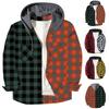 Men's Color Blocking Striped Plaid Casual Loose Button Lapel Long Sleeve Hooded Cardigan Shirt Jacket