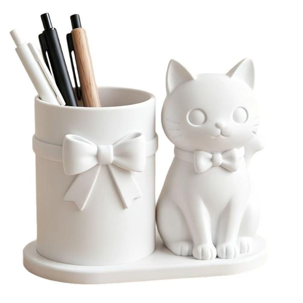 3D Printed Kitten-Shaped Pen Holder Plastic Makeup Brush Storage Organizer Office Desk Decor