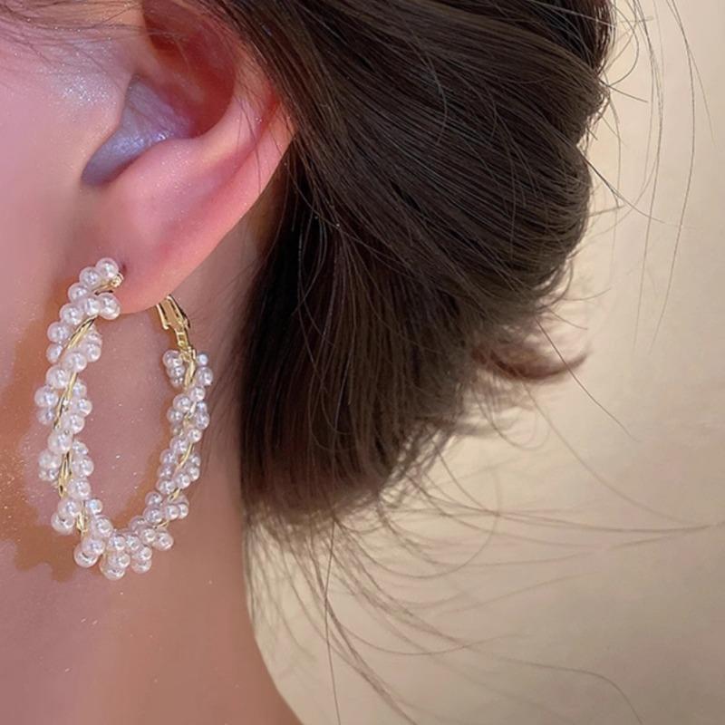 Женские Серьги-Кольца с Жемчугом S925 Серебряная Игла Модные Легкая Роскошь Ювелирные Изделия
