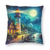 Night Lighthouse Square Pillowcase Polyester Linen Velvet Printed Zip Decorative Throw Pillow Case Sofa Cushion Cover