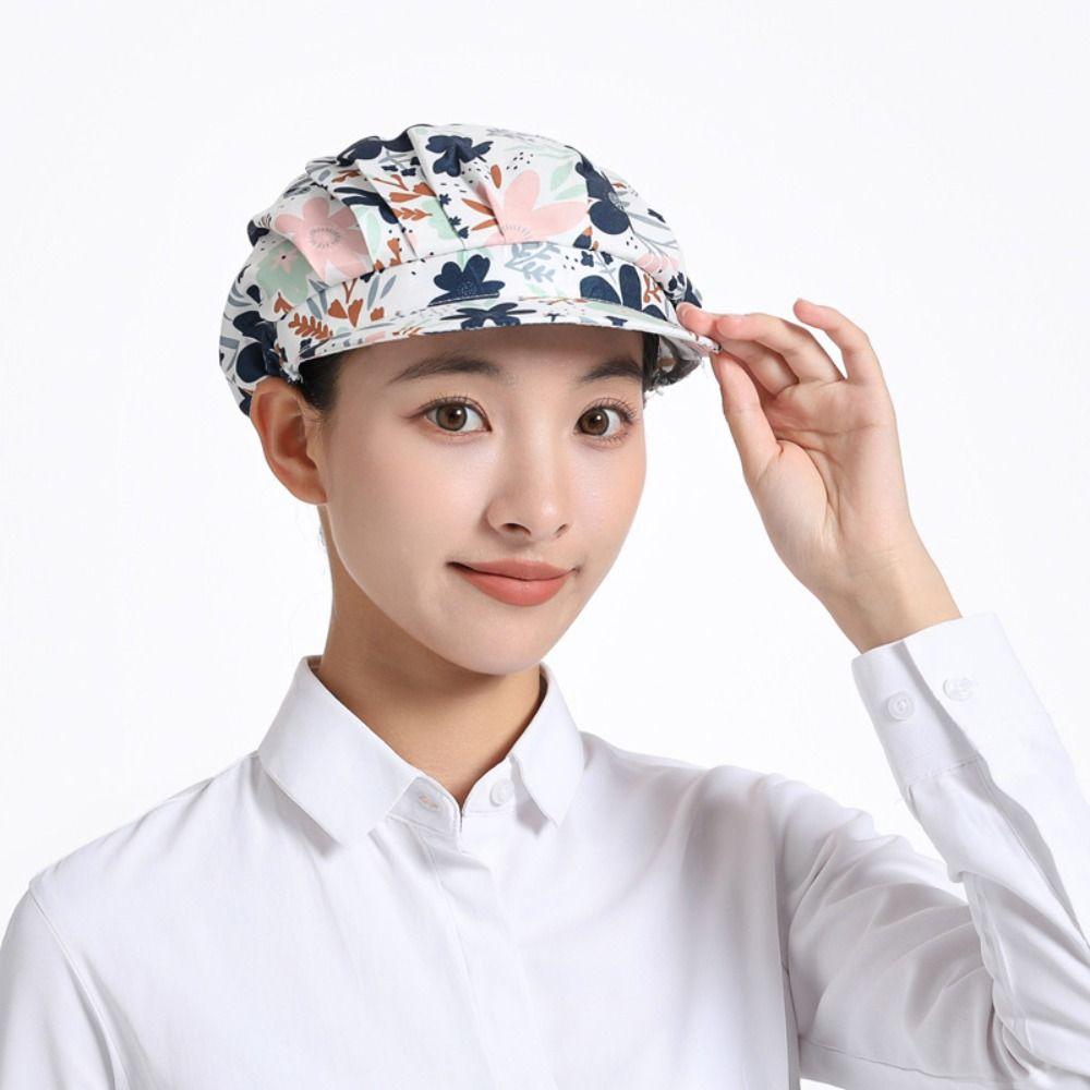 Printing Fabric Chef Cap Food Service Cook Hat Women Work Headband Canteen Catering