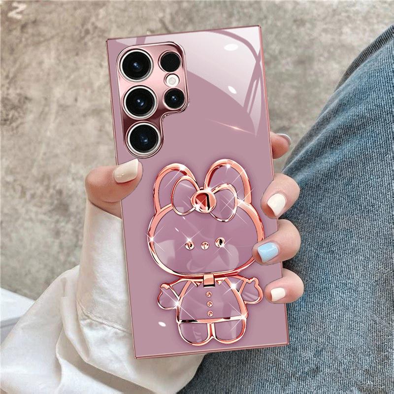 Sparkling Glitter Bunny phone case s26 ultra case glass mobile phones for Samsung Galaxy S26 S25 S24 S23 S22 FE Ultra Plus